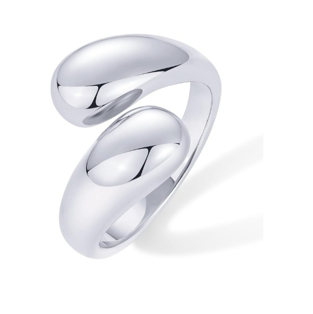 14K Gold Plated Chunky Open Twist Bold Crossover Statement Ring In White Gold